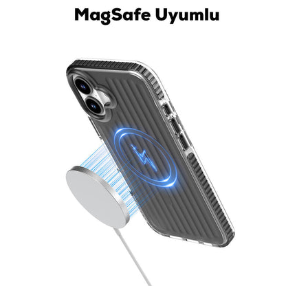 iPhone 16 Kılıf M-safe Şarj Özellikli Oyuklu Tasarım Mutural Bumpy Clear Kılıf