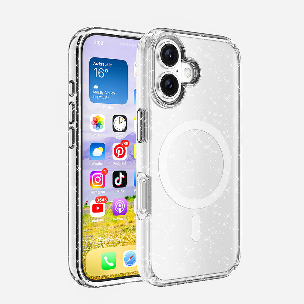 iPhone 16 Kılıf M-safe Şarj Özellikli Parlayan Simli Saydam Renkli Zore Allstar Kılıf