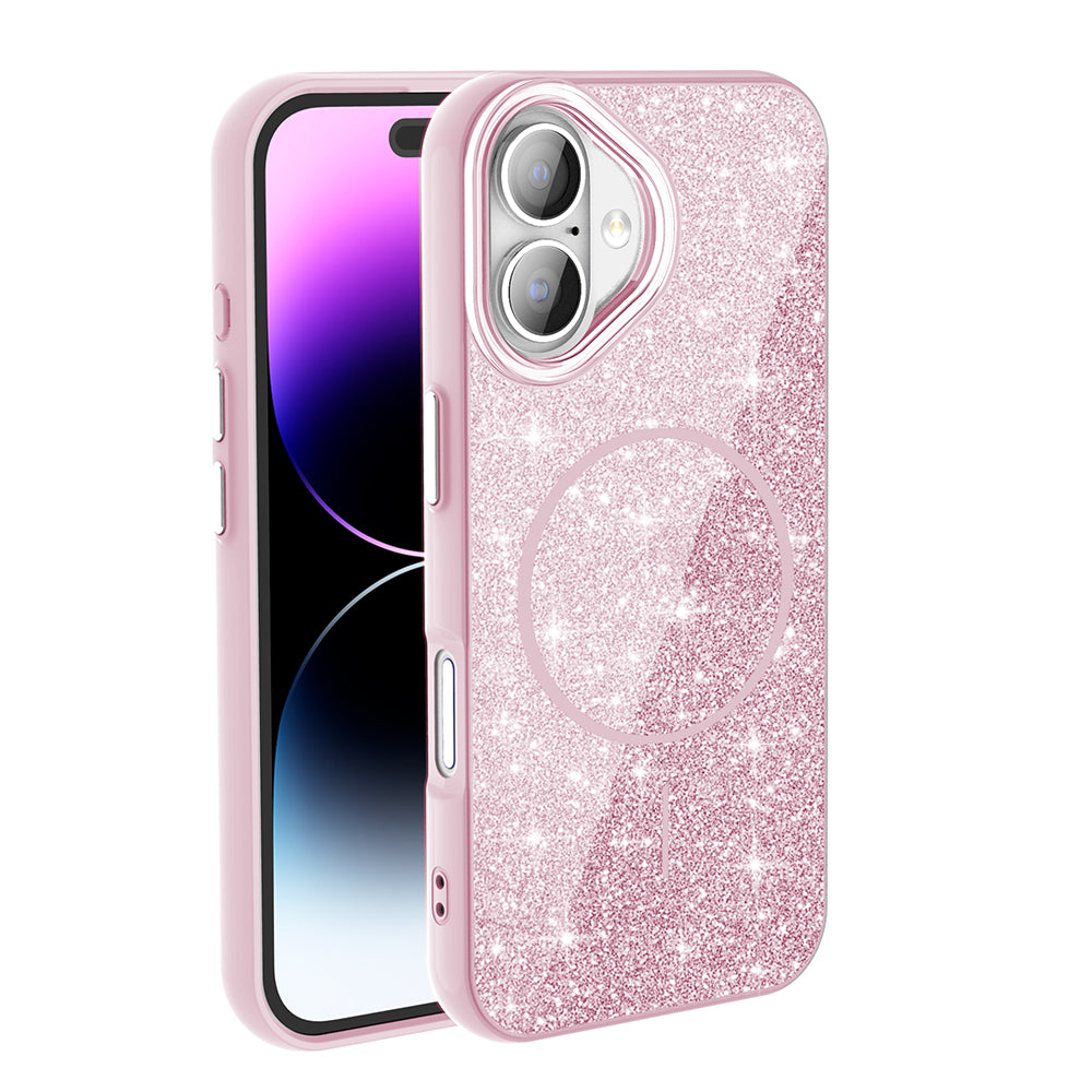 iPhone 16 Kılıf M-safe Şarj Özellikli Parlayan Simli Zore Okso Kılıf