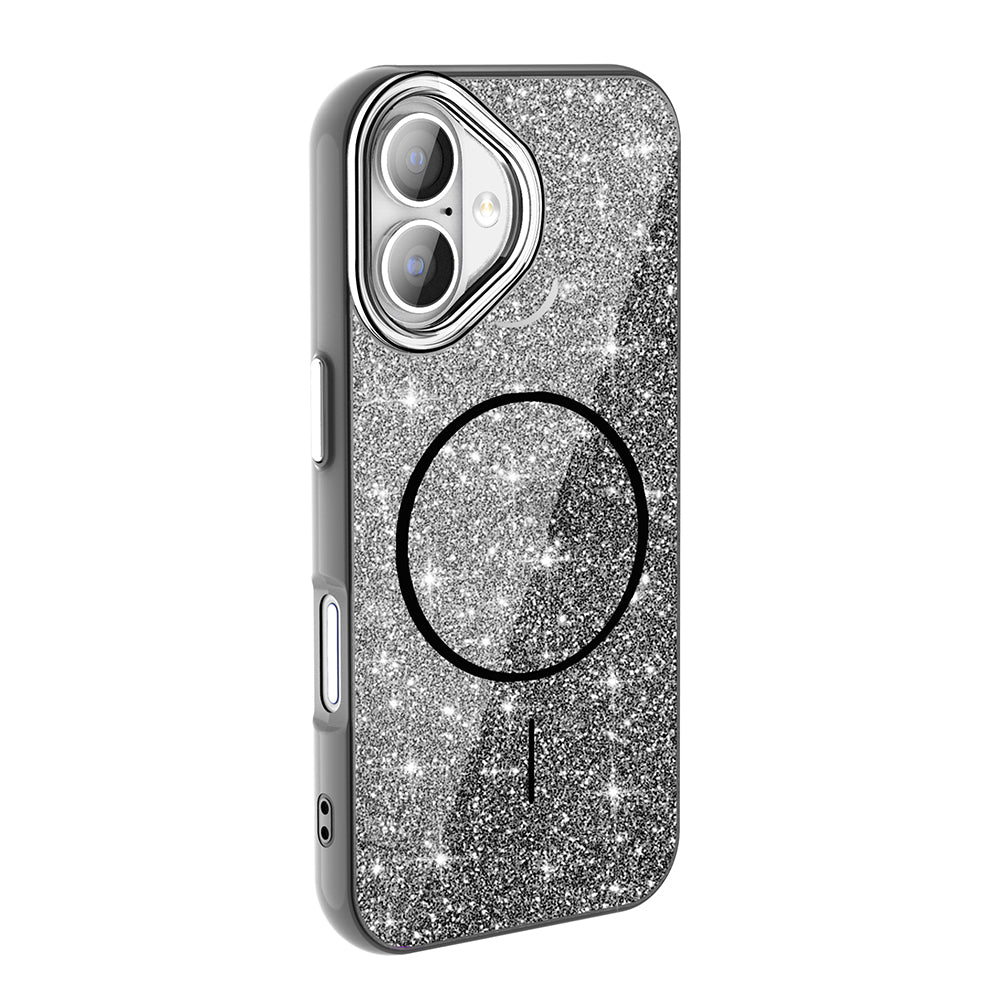 iPhone 16 Kılıf M-safe Şarj Özellikli Parlayan Simli Zore Okso Kılıf