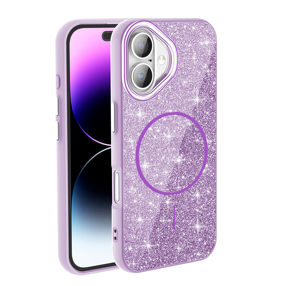 iPhone 16 Kılıf M-safe Şarj Özellikli Parlayan Simli Zore Okso Kılıf