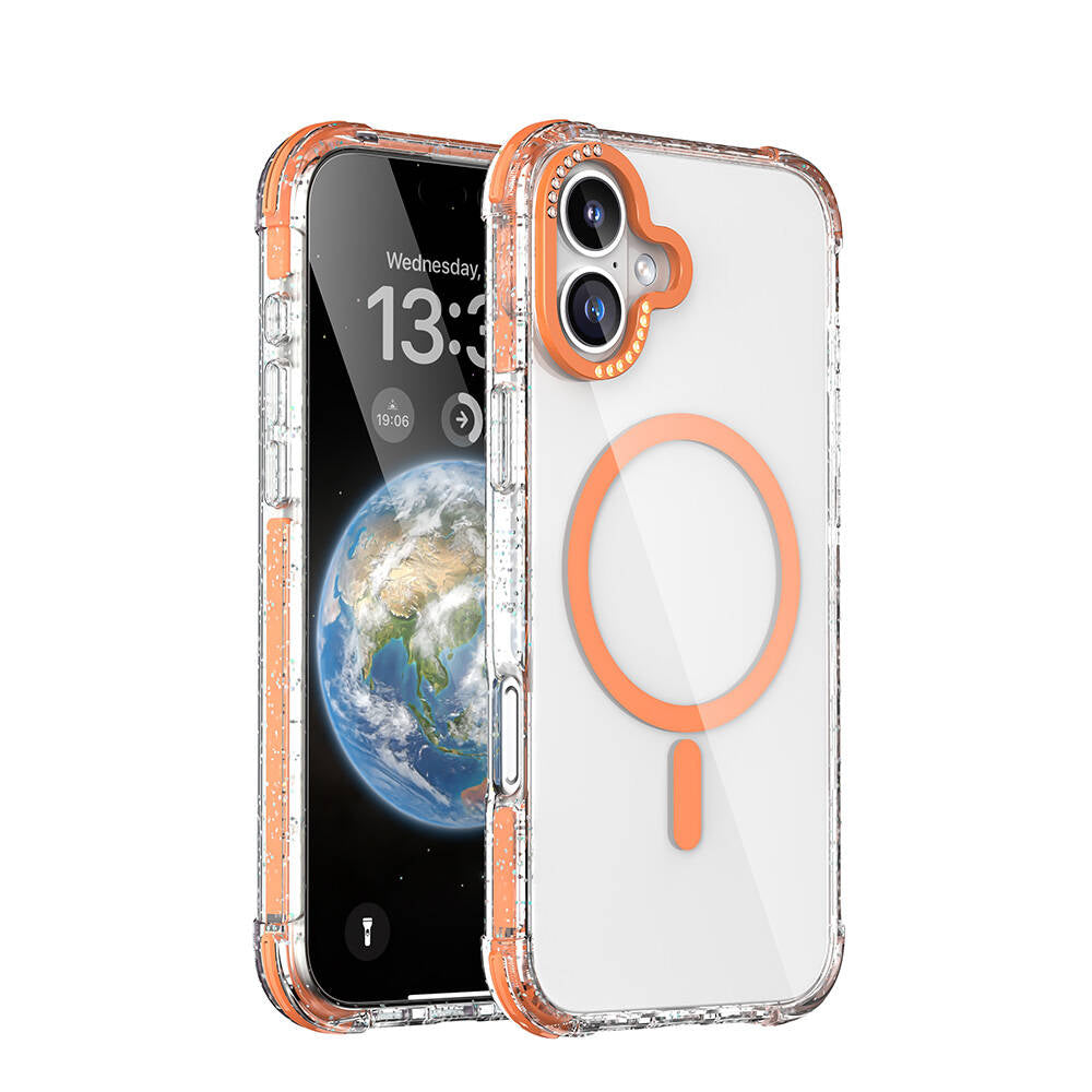 iPhone 16 Kılıf M-safe Şarj Özellikli Taşlı ve Simli Tasarım Mutural Blink Kılıf