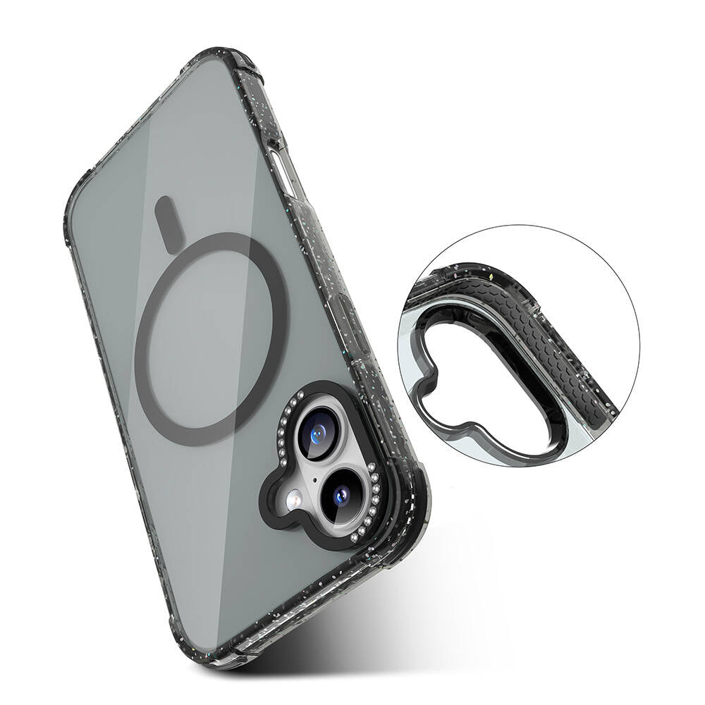 iPhone 16 Kılıf M-safe Şarj Özellikli Taşlı ve Simli Tasarım Mutural Blink Kılıf