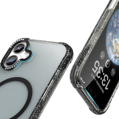 iPhone 16 Kılıf M-safe Şarj Özellikli Taşlı ve Simli Tasarım Mutural Blink Kılıf