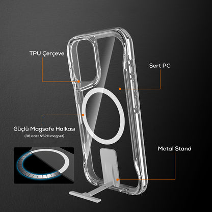 iPhone 16 Kılıf M-safe Şarj Özellikli Zore T-Max Standlı Kılıf