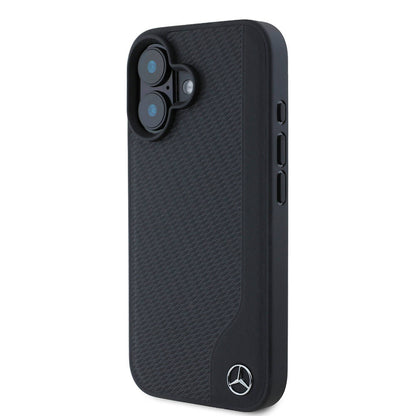 iPhone 16 Kılıf Mercedes Benz Orijinal Lisanslı M-safe Şarj Özellikli 3D Metal Logolu Wood Imitation Deri Kılıf