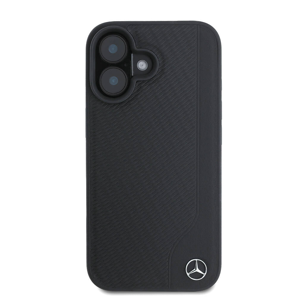 iPhone 16 Kılıf Mercedes Benz orijinal Lisanslı M-safe Şarj Özellikli 3D Metal Logolu Wood Imitation Deri Kılıf