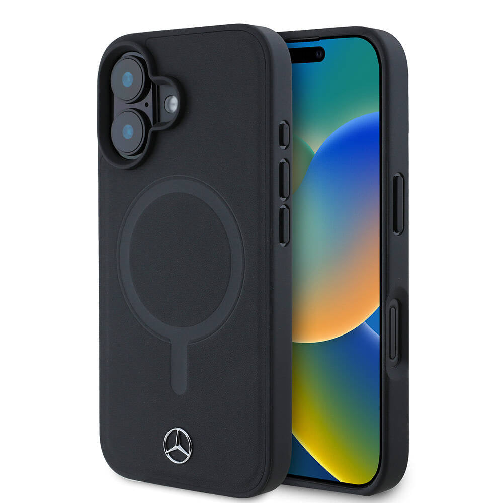 iPhone 16 Kılıf Mercedes Benz orijinal Lisanslı M-safe Şarj Özellikli Metal Yıldız Logolu Sade Pürüzsüz Deri Kılıf
