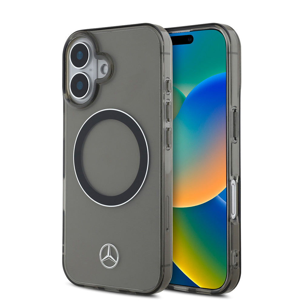iPhone 16 Kılıf Mercedes Benz orijinal Lisanslı M-safe Şarj Özellikli Saydam Yüzey Silver Ring Kılıf
