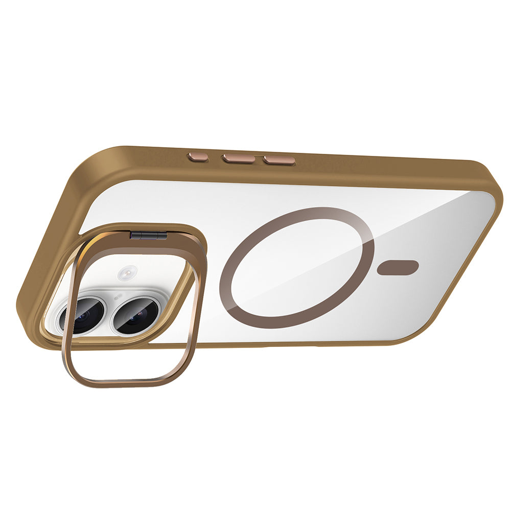 iPhone 16 Kılıf Standlı ve Kamera Lens Hediyeli M-Safe Şarj Özellikli Zore Etro Kılıf