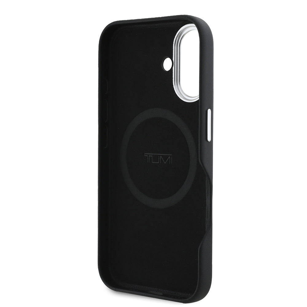 iPhone 16 Kılıf TUMI Orijinal Lisanslı M-safe Şarj Özellikli Metal Yazı Logolu PU Deri Kılıf