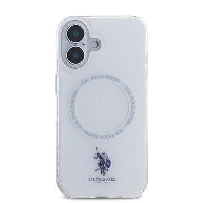 iPhone 16 Kılıf U.S. Polo Assn. orijinal Lisanslı M-safe Şarj Özellikli IML Double Horse Logolu Ring Kılıf