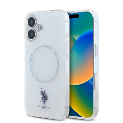 iPhone 16 Kılıf U.S. Polo Assn. orijinal Lisanslı M-safe Şarj Özellikli IML Double Horse Logolu Ring Kılıf