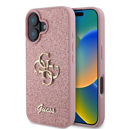 iPhone 16 Plus Kılıf Guess Orijinal Lisanslı 4G Büyük Metal Logolu Glitter Kılıf