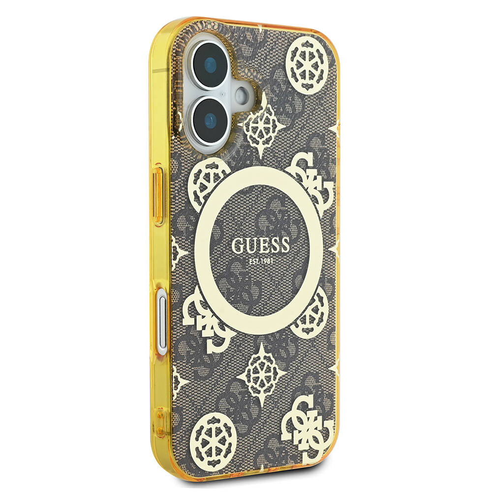 iPhone 16 Plus Kılıf Guess Orijinal Lisanslı M-safe Şarj Özellikli 4G Desenli IML Yazı Logolu Peony Kılıf