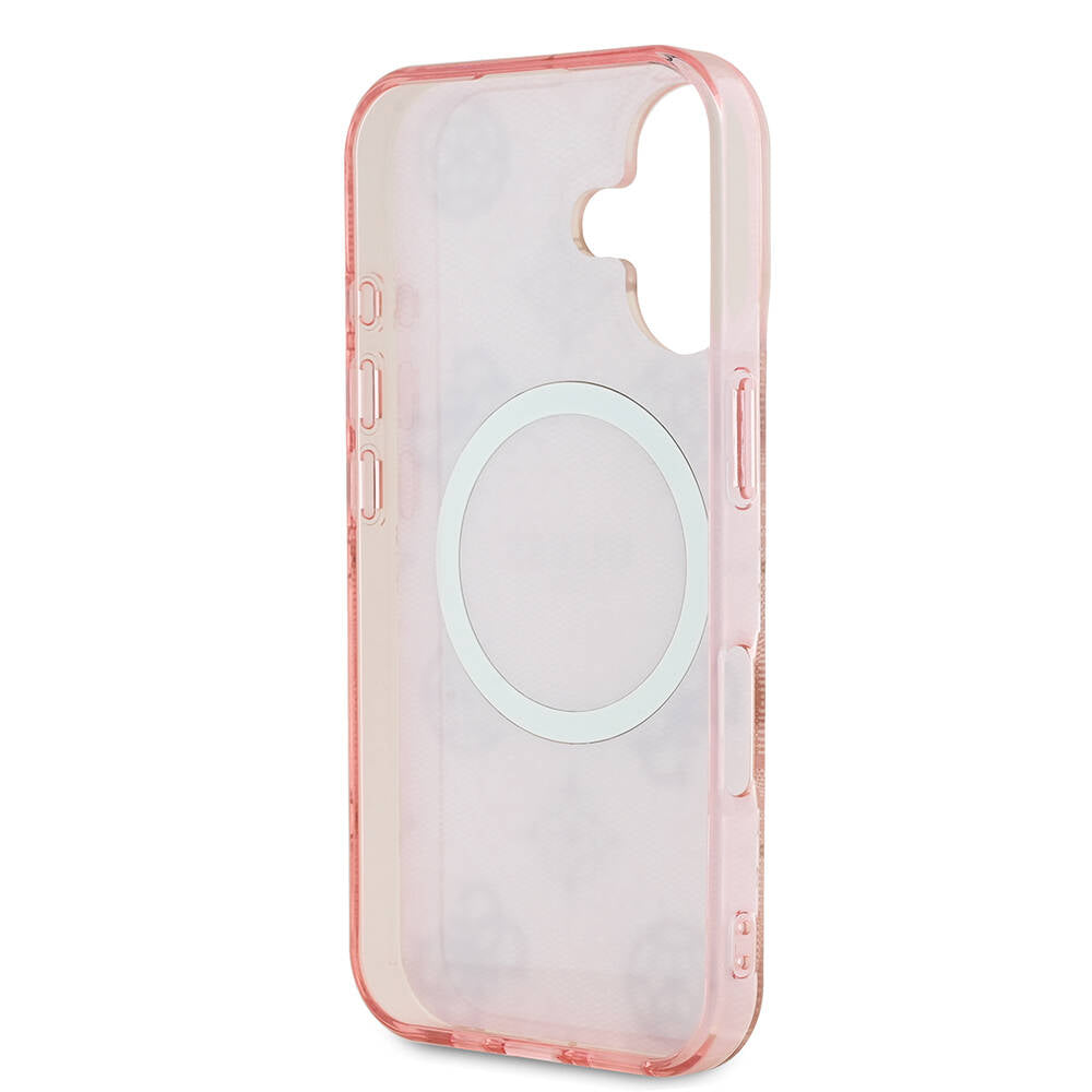 iPhone 16 Plus Kılıf Guess Orijinal Lisanslı M-safe Şarj Özellikli 4G Desenli IML Yazı Logolu Peony Kılıf
