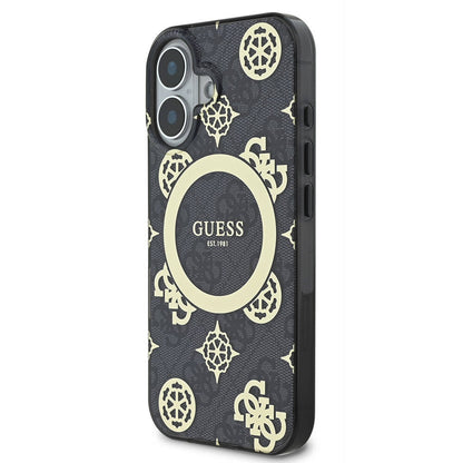 iPhone 16 Plus Kılıf Guess Orijinal Lisanslı M-safe Şarj Özellikli 4G Desenli IML Yazı Logolu Peony Kılıf