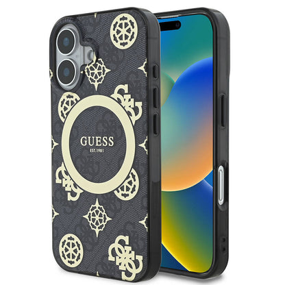 iPhone 16 Plus Kılıf Guess Orijinal Lisanslı M-safe Şarj Özellikli 4G Desenli IML Yazı Logolu Peony Kılıf
