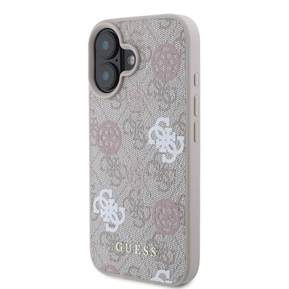 iPhone 16 Plus Kılıf Guess Orijinal Lisanslı M-safe Şarj Özellikli 4G Desenli Yazı Logolu Peony Kılıf