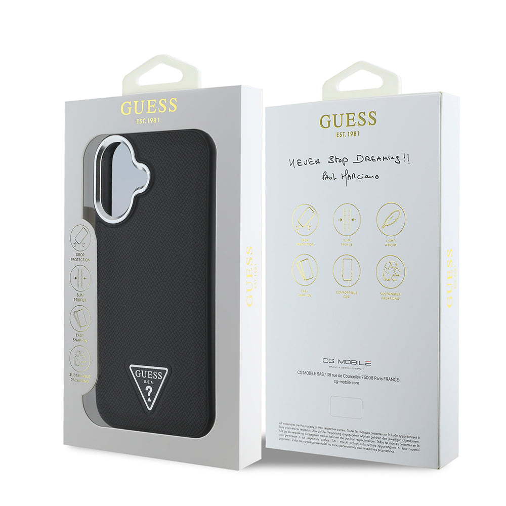 iPhone 16 Plus Kılıf Guess Orijinal Lisanslı M-safe Şarj Özellikli Grained Triangle Kılıf