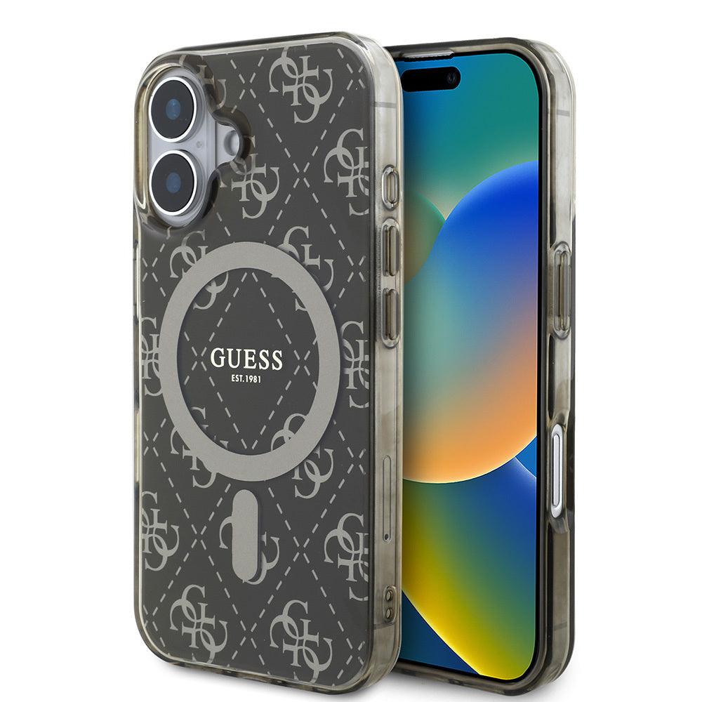 iPhone 16 Plus Kılıf Guess Orijinal Lisanslı M-safe Şarj Özellikli IML Baskılı Klasik Logolu 4G Desenli Kılıf