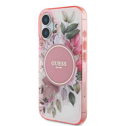 iPhone 16 Plus Kılıf Guess Orijinal Lisanslı M-safe Şarj Özellikli IML Baskılı Yazı Logolu Flower Tonal Circle Kılıf