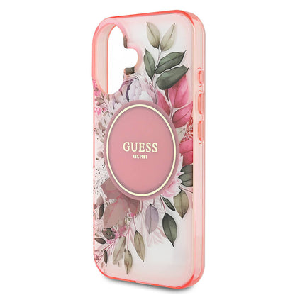 iPhone 16 Plus Kılıf Guess Orijinal Lisanslı M-safe Şarj Özellikli IML Baskılı Yazı Logolu Flower Tonal Circle Kılıf