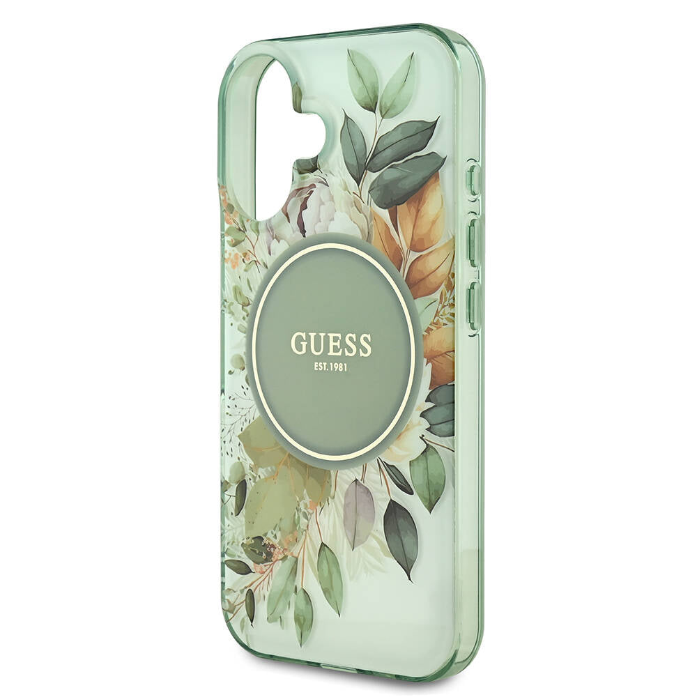 iPhone 16 Plus Kılıf Guess Orijinal Lisanslı M-safe Şarj Özellikli IML Baskılı Yazı Logolu Flower Tonal Circle Kılıf