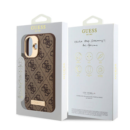 iPhone 16 Plus Kılıf Guess Orijinal Lisanslı M-safe Şarj Özellikli PU 4G Desenli Metal Plaka Klasik Logolu Kılıf