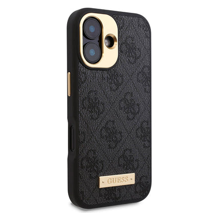 iPhone 16 Plus Kılıf Guess Orijinal Lisanslı M-safe Şarj Özellikli PU 4G Desenli Metal Plaka Klasik Logolu Kılıf