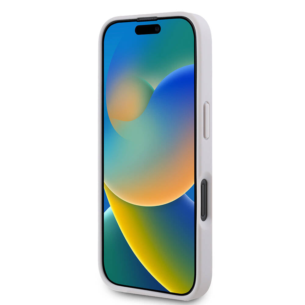 iPhone 16 Plus Kılıf Guess Orijinal Lisanslı M-safe Şarj Özellikli PU Deri 4G Desenli Taşlı Üçgen Logolu Kılıf