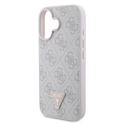 iPhone 16 Plus Kılıf Guess Orijinal Lisanslı M-safe Şarj Özellikli PU Deri 4G Desenli Taşlı Üçgen Logolu Kılıf