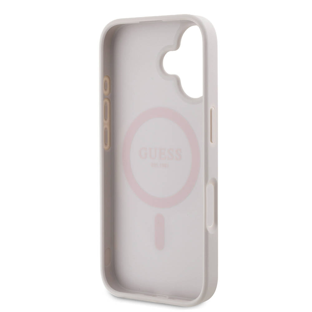 iPhone 16 Plus Kılıf Guess Orijinal Lisanslı M-safe Şarj Özellikli PU Deri 4G Desenli Taşlı Üçgen Logolu Kılıf