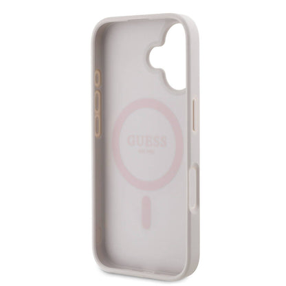 iPhone 16 Plus Kılıf Guess Orijinal Lisanslı M-safe Şarj Özellikli PU Deri 4G Desenli Taşlı Üçgen Logolu Kılıf
