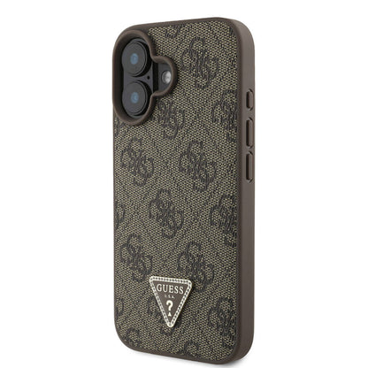 iPhone 16 Plus Kılıf Guess Orijinal Lisanslı M-safe Şarj Özellikli PU Deri 4G Desenli Taşlı Üçgen Logolu Kılıf
