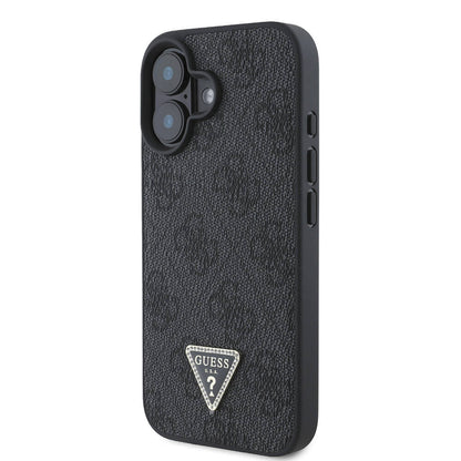 iPhone 16 Plus Kılıf Guess Orijinal Lisanslı M-safe Şarj Özellikli PU Deri 4G Desenli Taşlı Üçgen Logolu Kılıf