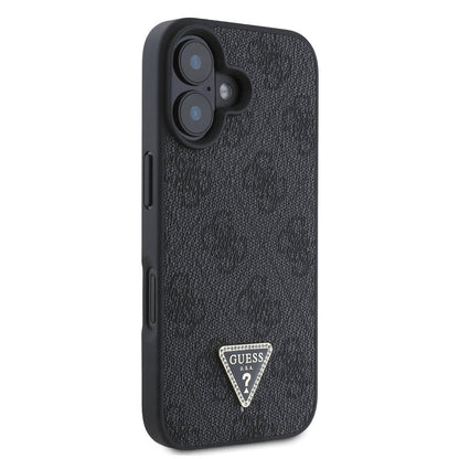 iPhone 16 Plus Kılıf Guess Orijinal Lisanslı M-safe Şarj Özellikli PU Deri 4G Desenli Taşlı Üçgen Logolu Kılıf