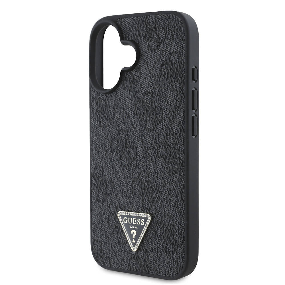 iPhone 16 Plus Kılıf Guess Orijinal Lisanslı M-safe Şarj Özellikli PU Deri 4G Desenli Taşlı Üçgen Logolu Kılıf