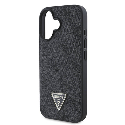 iPhone 16 Plus Kılıf Guess Orijinal Lisanslı M-safe Şarj Özellikli PU Deri 4G Desenli Taşlı Üçgen Logolu Kılıf