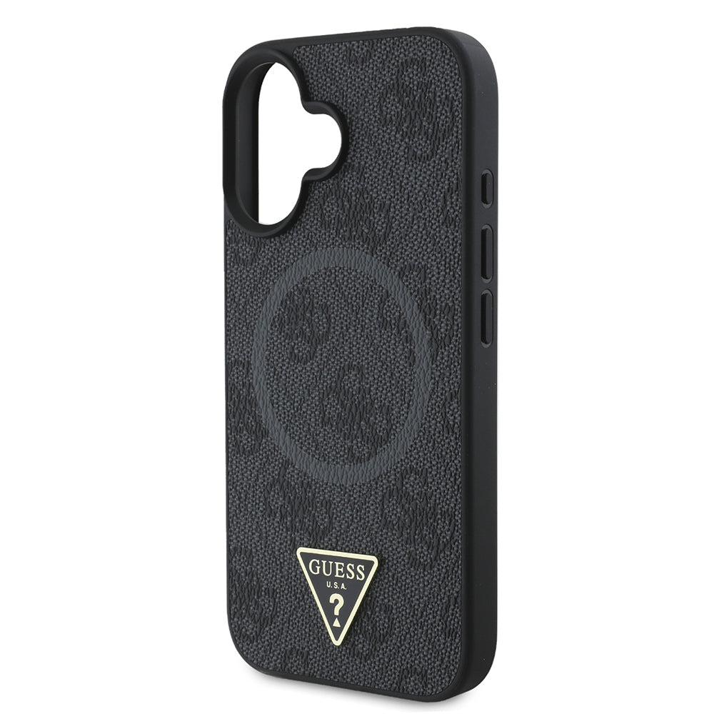 iPhone 16 Plus Kılıf Guess Orijinal Lisanslı M-safe Şarj Özellikli PU Üçgen Logo 4G Desenli Kılıf