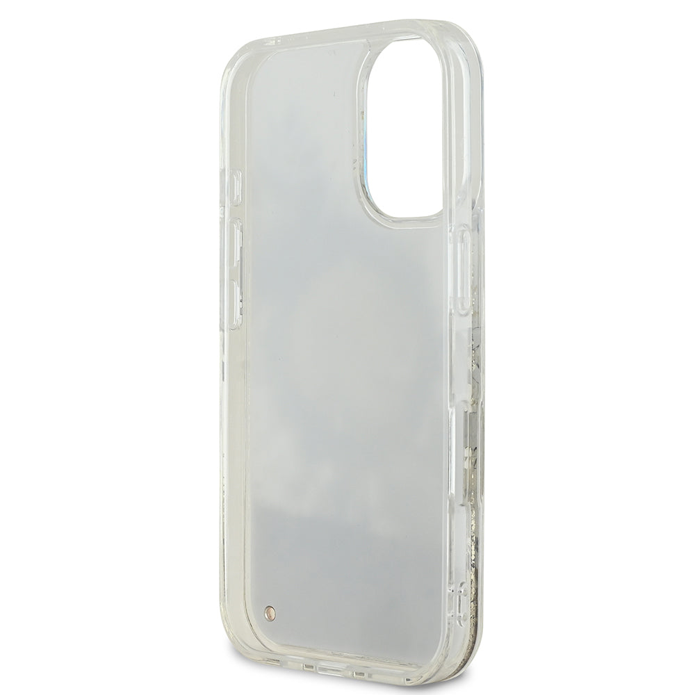 iPhone 16 Plus Kılıf Guess Orijinal Lisanslı M-safe Şarj Özellikli Sıvılı Simli Çiçek Desenli Kılıf