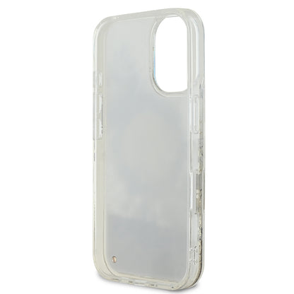 iPhone 16 Plus Kılıf Guess Orijinal Lisanslı M-safe Şarj Özellikli Sıvılı Simli Çiçek Desenli Kılıf