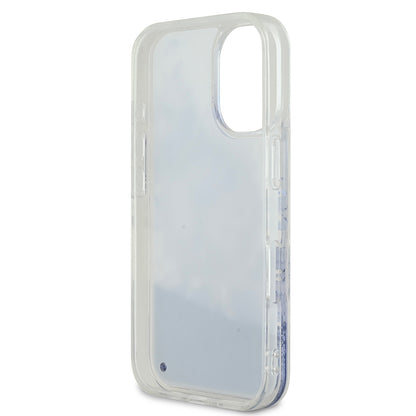 iPhone 16 Plus Kılıf Guess Orijinal Lisanslı M-safe Şarj Özellikli Sıvılı Simli Çiçek Desenli Kılıf