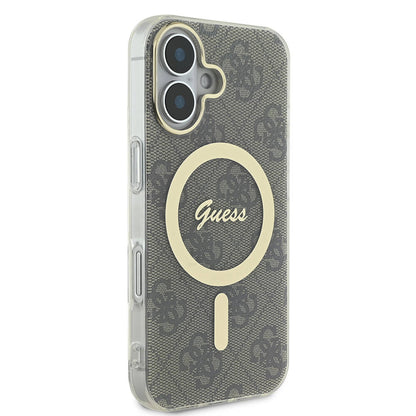 iPhone 16 Plus Kılıf Guess Orijinal Lisanslı M-safe Şarj Özellikli Yazı Logolu 4G Desenli Kılıf