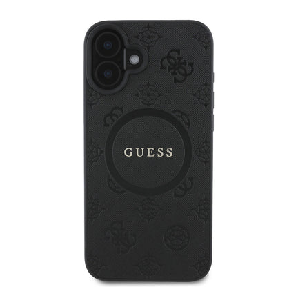 iPhone 16 Plus Kılıf Guess Orijinal Lisanslı M-safe Şarj Özellikli Yazı Logolu Saffiano Peony Kılıf