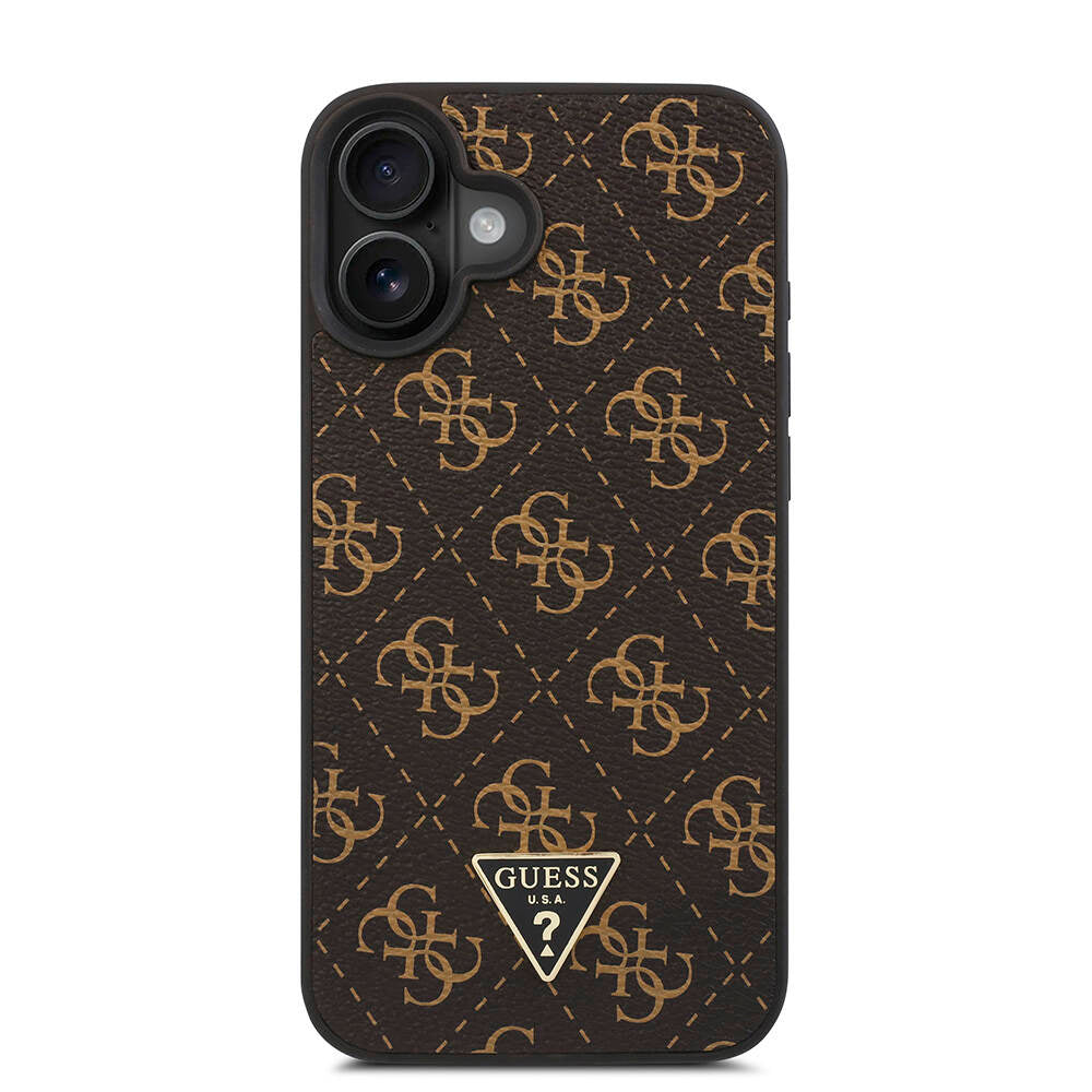 iPhone 16 Plus Kılıf Guess Orijinal Lisanslı PU Deri 4G Desenli Üçgen Logolu Kılıf