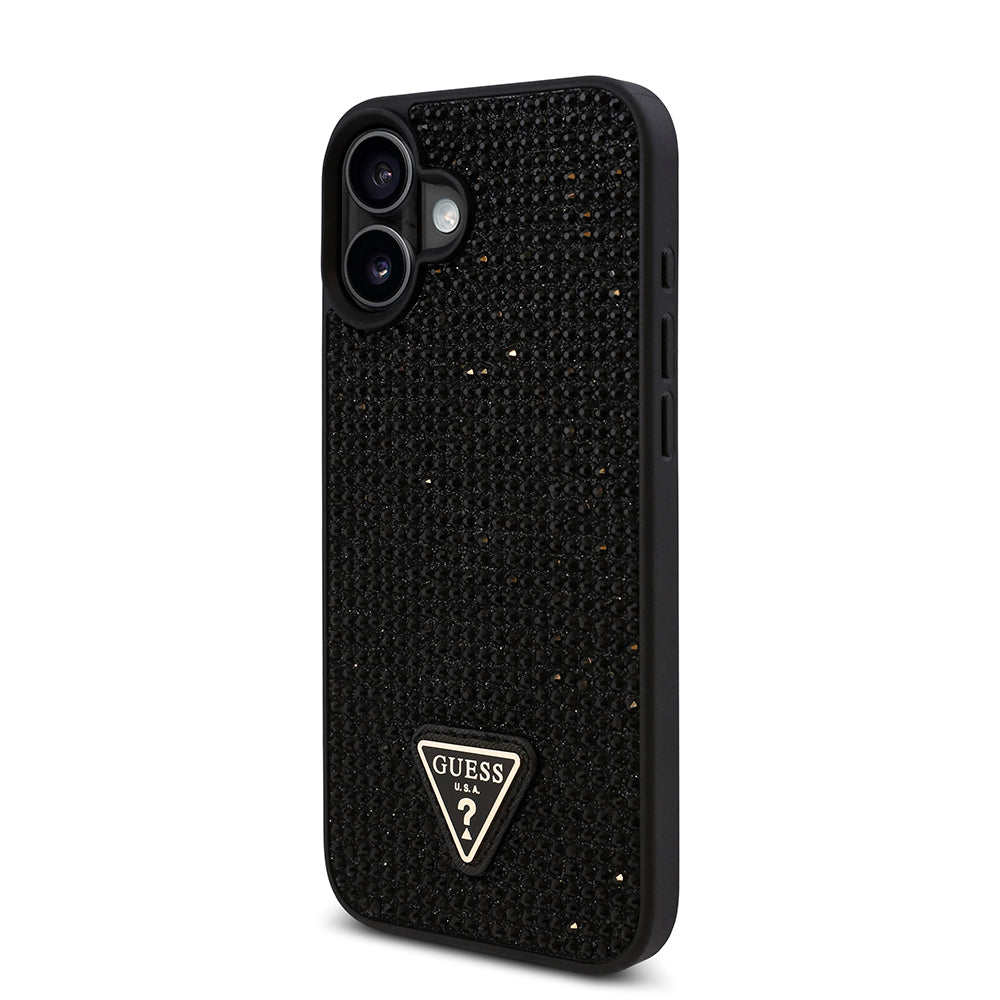 iPhone 16 Plus Kılıf Guess Orijinal Lisanslı Taşlı Arka Yüzey Üçgen Logolu Kılıf