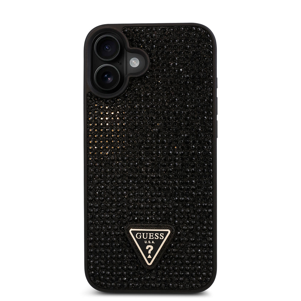 iPhone 16 Plus Kılıf Guess Orijinal Lisanslı Taşlı Arka Yüzey Üçgen Logolu Kılıf