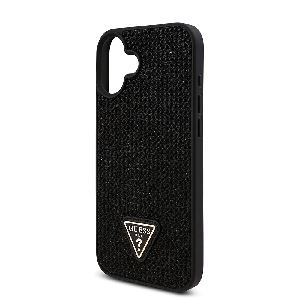 iPhone 16 Plus Kılıf Guess Orijinal Lisanslı Taşlı Arka Yüzey Üçgen Logolu Kılıf