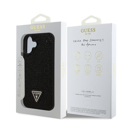 iPhone 16 Plus Kılıf Guess Orijinal Lisanslı Taşlı Arka Yüzey Üçgen Logolu Kılıf